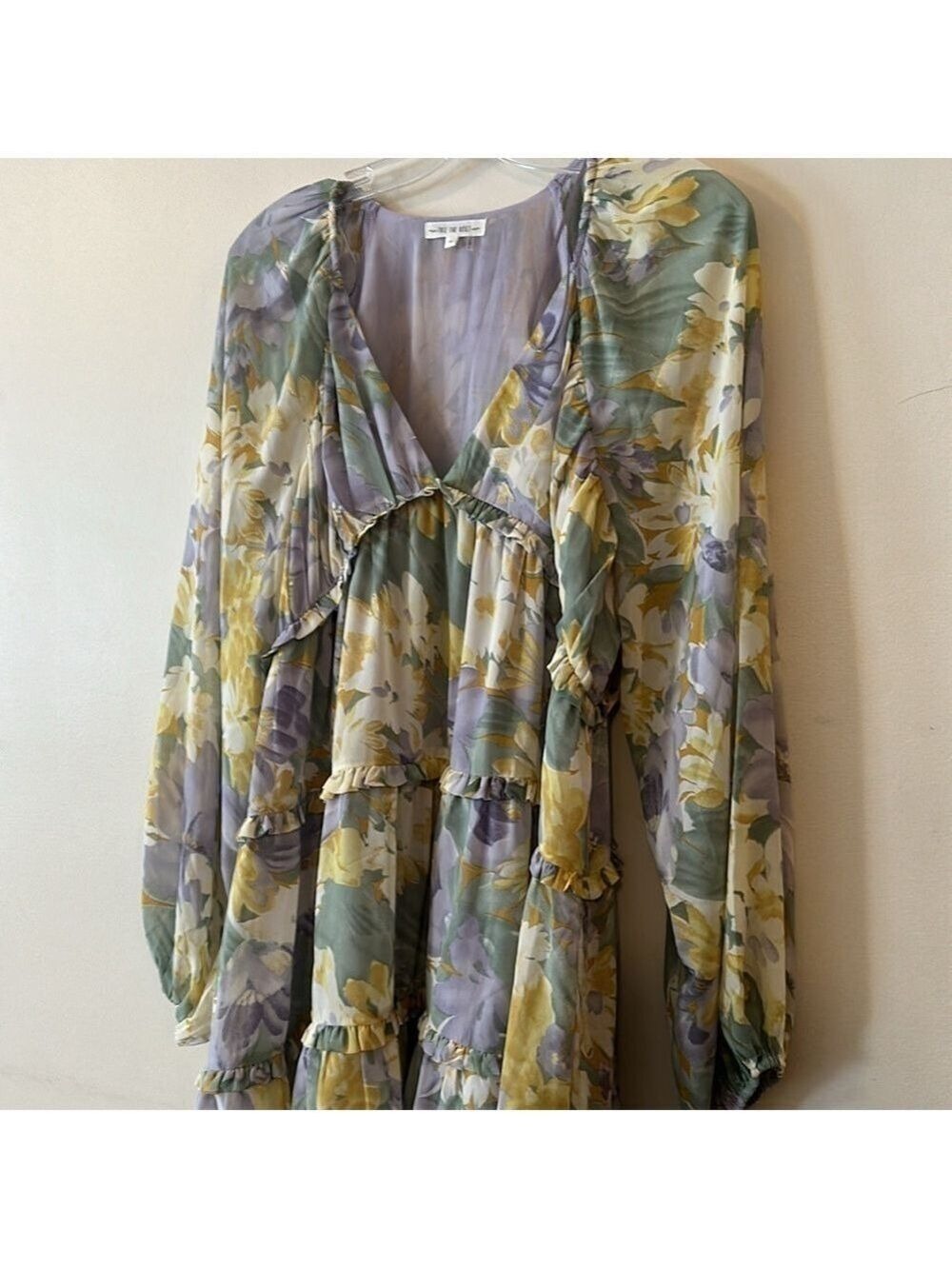 Free The Roses Voluminous Flowy Floral Mini Dress with Long Sheer Puff Sleeves - Picture 9 of 14